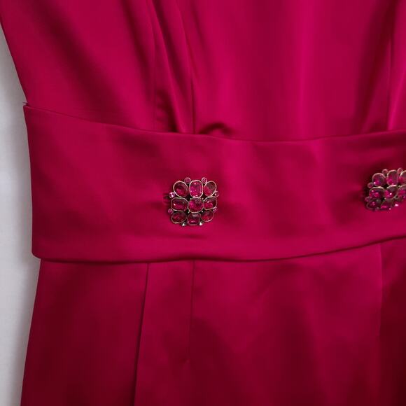 Kay Unger Hot Pink Cocktail Dress Sz 4 Satin Sleeveless Short Sheath Party Silk - Picture 3 of 12